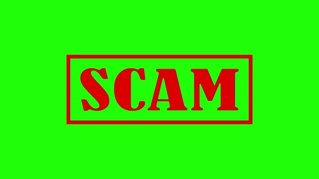 Scam word stamp or seal green screen 4k animation
