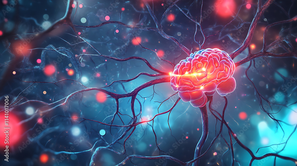 Poster illustration of the gut-brain connection concept showing the communication pathway between the gastr