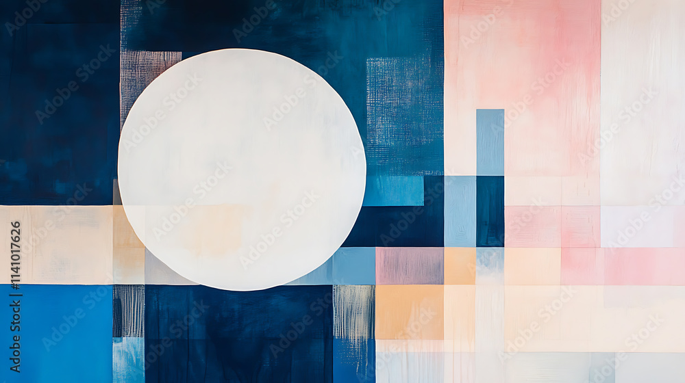 Poster Minimalist artwork using acrylic paint on canvas, creating a modern abstract painting in a palette of beige, white and red