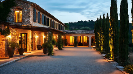 Refurbished catalan masia: a harmonious blend of rustic charm and modern minimalism with vaulted ceilings, whitewashed walls, and elegant dark wood accents