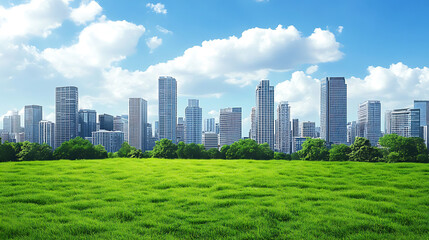Fototapeta premium Modern office buildings with green lawns in the background of a commercial and business center