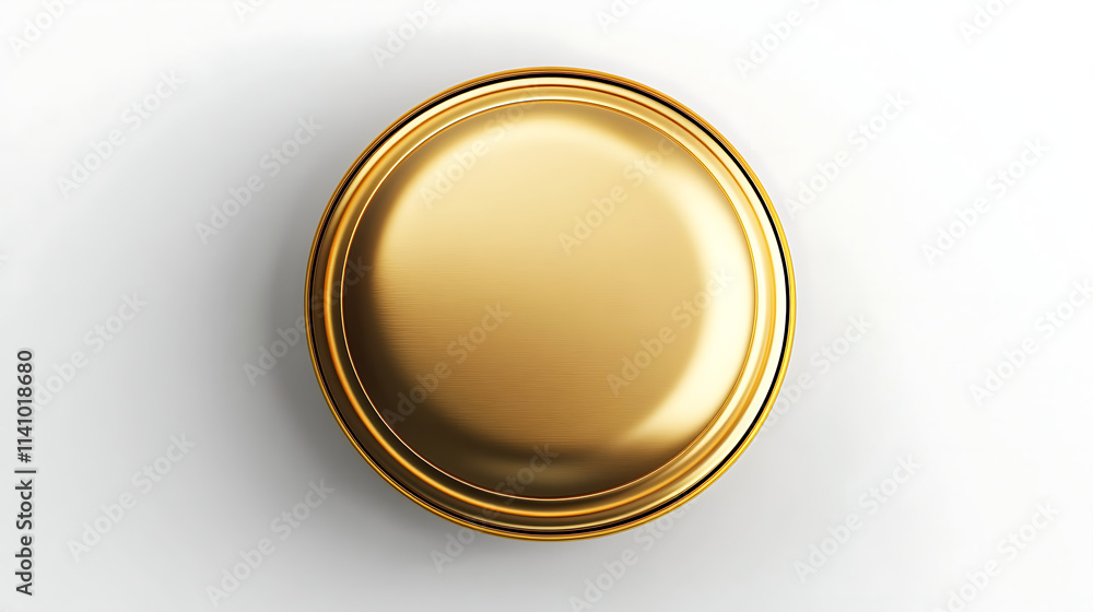 Poster isolated top view of a realistic golden jar lid mockup on a white background, 3d model of a metal bo