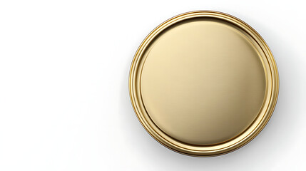 Isolated top view of a realistic golden jar lid mockup on a white background, 3d model of a metal bottle top, round container cover made of aluminum or tin, coin or medal mock up