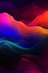 Obraz premium A black background showcasing vibrant flowing oil-paint styled line art mountains and waves with glowing rainbow colors and realistic light effects