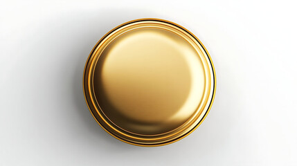 Isolated top view of a realistic golden jar lid mockup on a white background, 3d model of a metal bottle top, round container cover made of aluminum or tin, coin or medal mock up