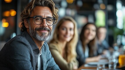 Confident Man with Colleagues in a Restaurant Setting