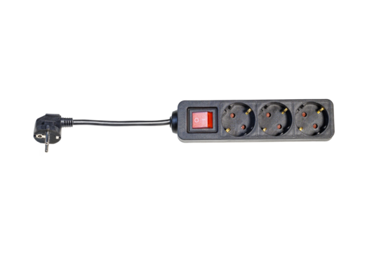 Power strip with multiple outlets and switch isolated on white background