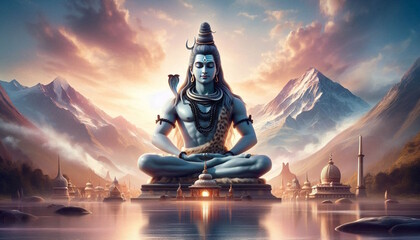 Hindu religion god Shiva or shiv meditating on Mount Kailash in the Himalayas