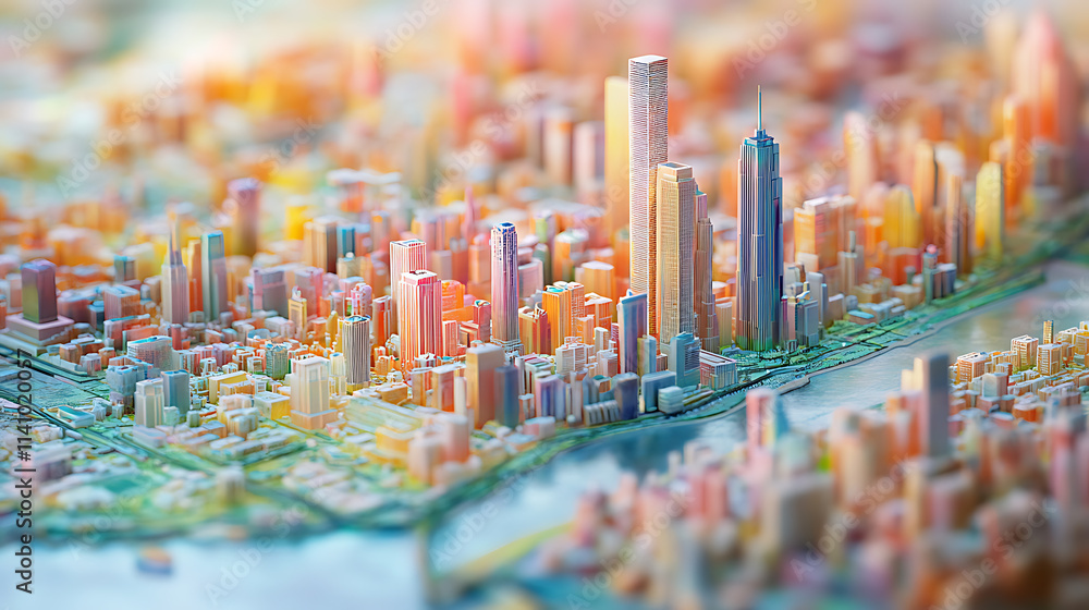 Poster futuristic abstract city model showcasing gis geodata mapping concept with vibrant digital layers an