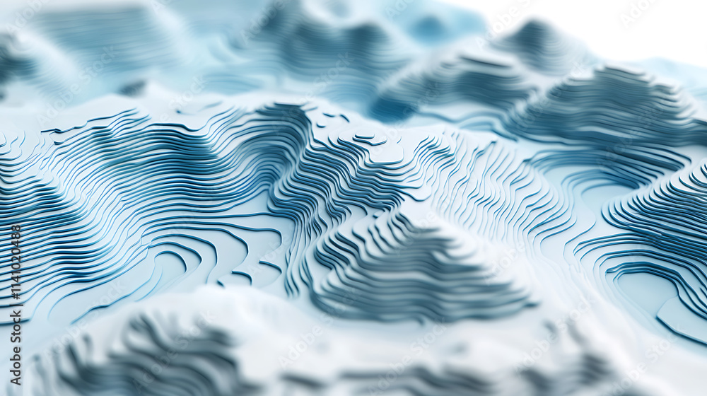 Fototapete gis geodata mapping concept featuring a detailed, layered terrain model with contour lines and eleva