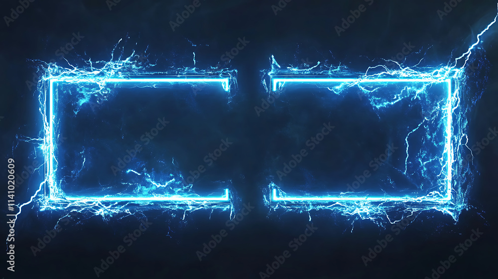 Fototapete lightning frames, blue electric borders of rectangular and square shapes with thunder bolt effect