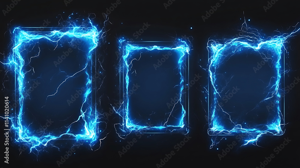 Fototapete lightning frames, blue electric borders of rectangular and square shapes with thunder bolt effect