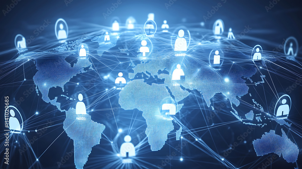 Aufkleber global business network and social media connections concept â€“ abstract design featuring a digital