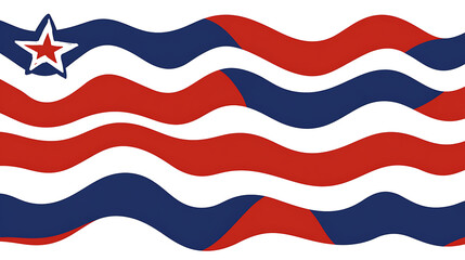Graphic of red, white and blue wavy stripes with a star on the left side isolated in a white background