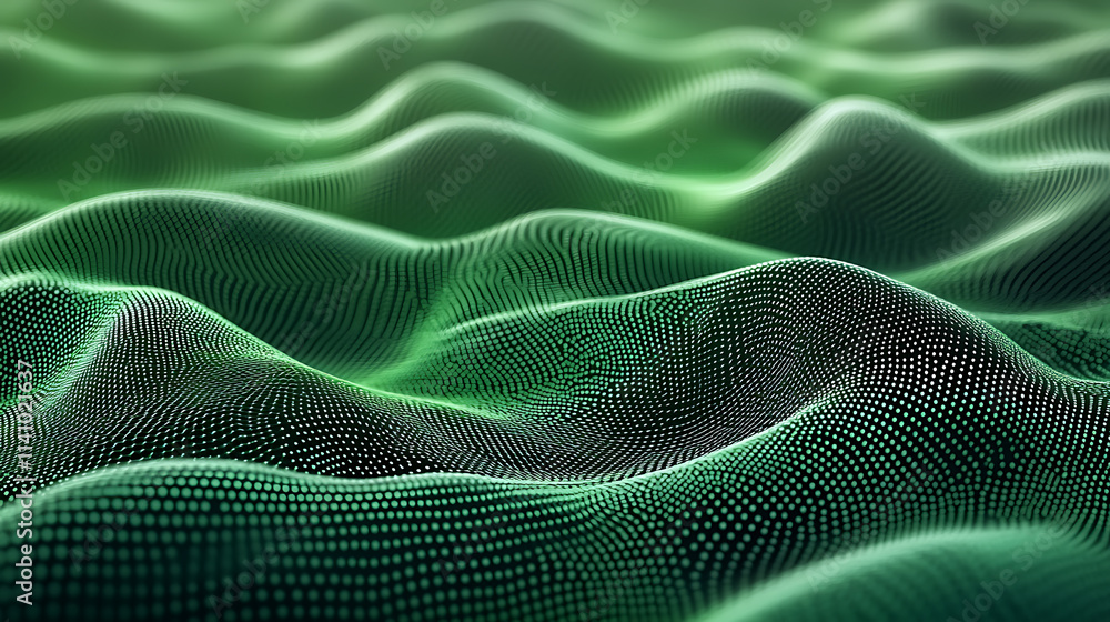 Fototapete Green abstract background with gradient dots and wavy lines gradient halftone pattern