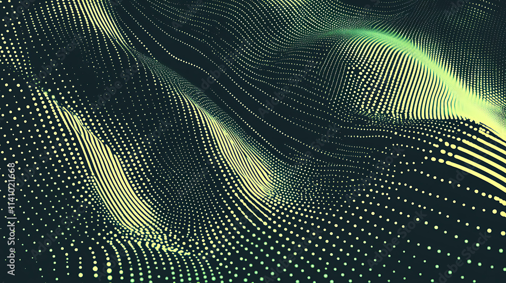 Aufkleber green abstract background with gradient dots and wavy lines gradient halftone pattern