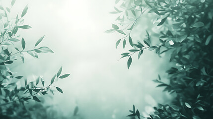 Green and white background with soft light, leafy theme, blurred
