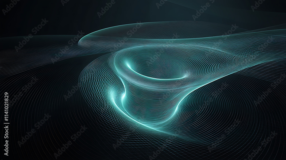 Aufkleber green gradient spiral on a black background with curved lines and light effects