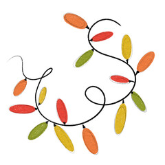 hand drawn christmas garland. Colorful light bulb garlands isolated on white background