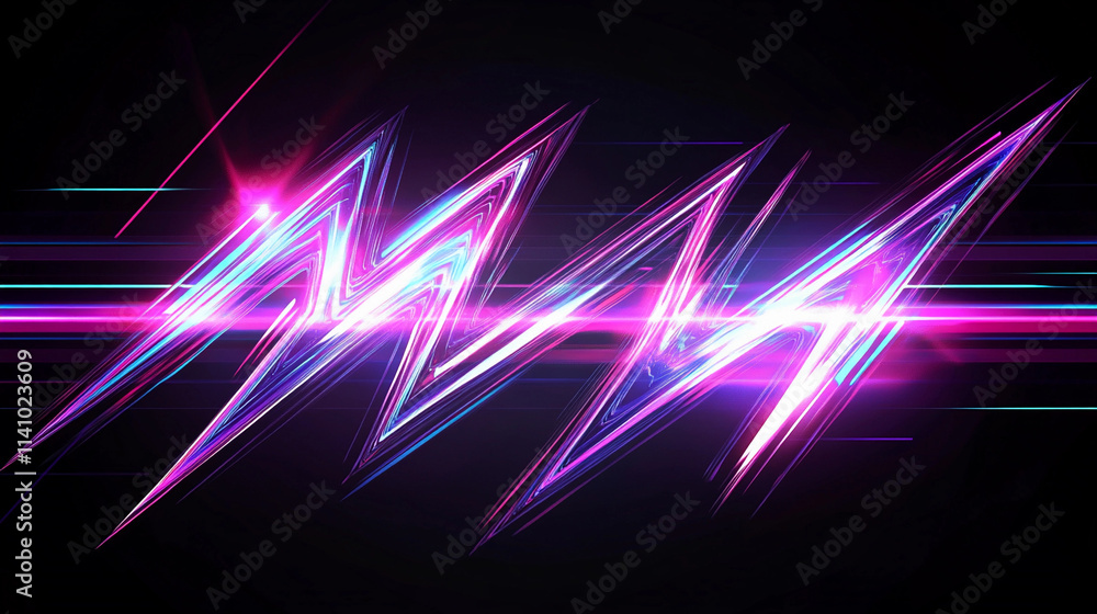 Poster vibrant neon zigzags lighting up a dark background in dynamic patterns. generative ai