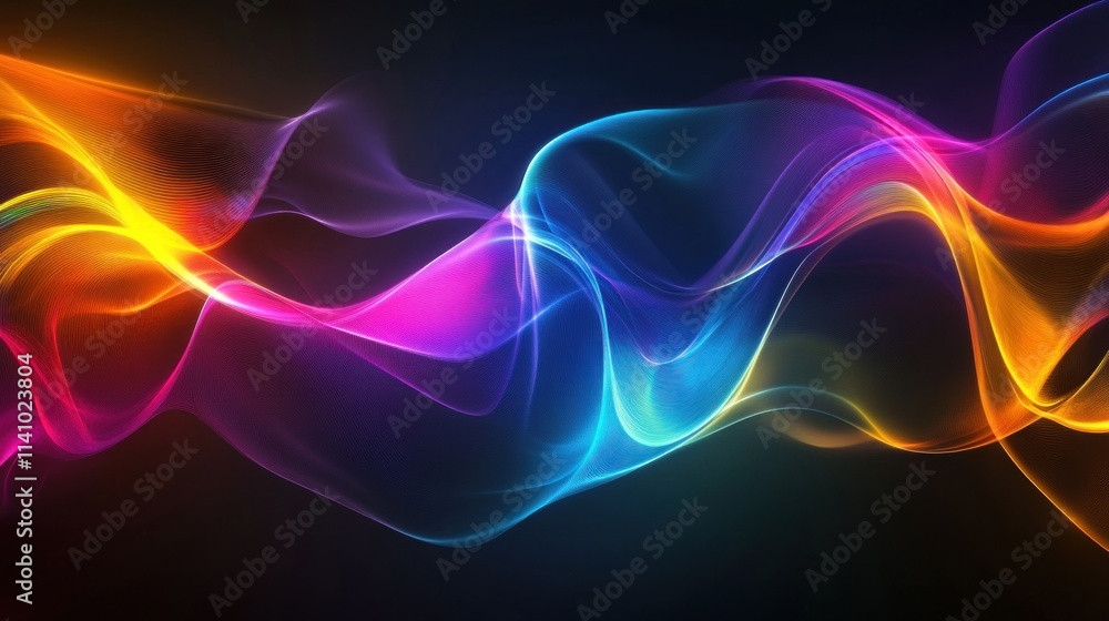 Poster abstract wave patterns in vibrant colors on a dark background.