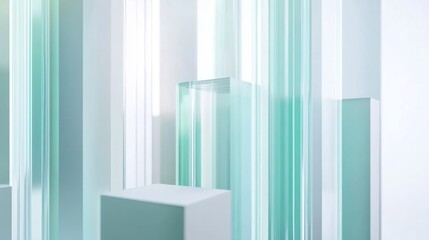 Naklejka premium Abstract Glass Structure: Minimalist Teal and White Geometric Composition