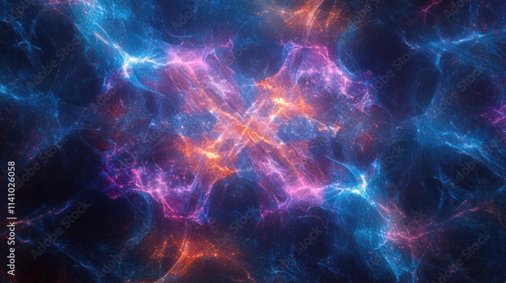 Poster abstract cosmic design with vibrant colors and intricate patterns.