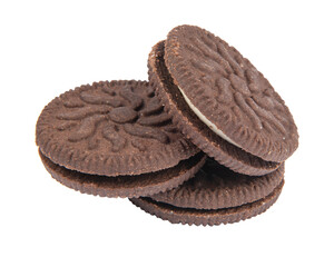 Brown chocolate chip cookie isolated on white background.