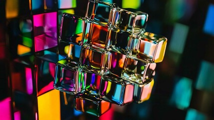 Colorful Christmas Gift Box with Gold Ribbon and Shiny Ornaments for Holiday Celebration