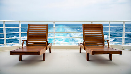 Tranquil Yacht Deck with Lounge Chairs and Ocean Waves