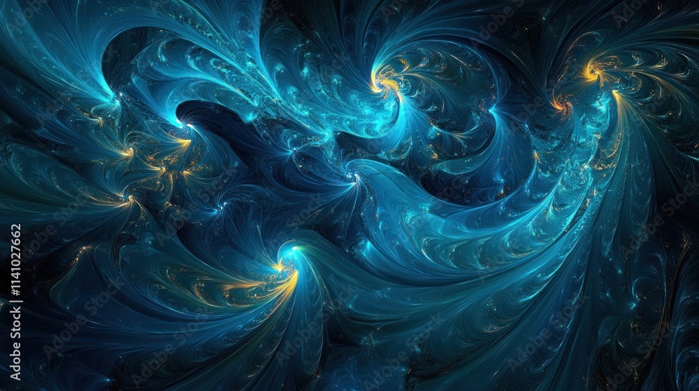 Poster a mesmerizing abstract design featuring swirling blue patterns and luminous accents.