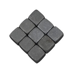 Whiskey cooler set gray soapstone stones close up. Gray whiskey stone.. isolated png background.