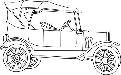 very old car line vector illustration isolated on white background