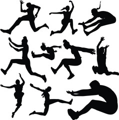 Female long jump silhouette, Woman long jumping vector 