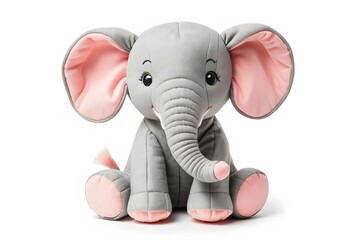 Naklejka premium Adorable Plush Elephant Toy: Soft, Grey, Pink Accents