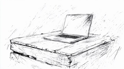 Stylish office workspace with a laptop on a wooden surface, spacious layout perfect for branding, presentations, or stock images