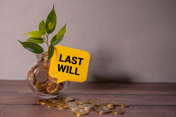 A picture of Last will words on wooden block on chessboard. Legacy concept.