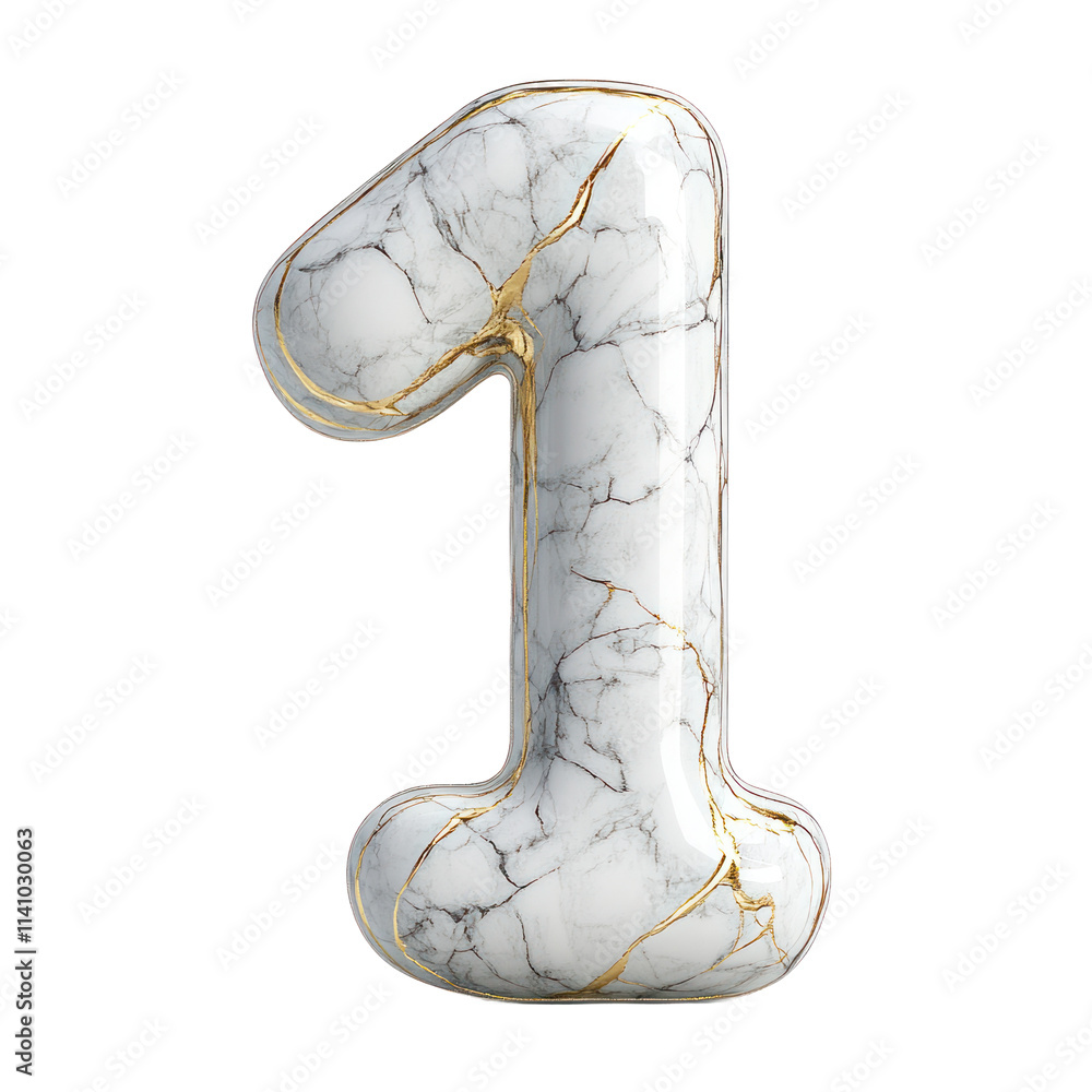 Aufkleber 3d rendering of the number one with a marble texture and gold trim.