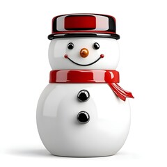 Snowman Figurine with Red Hat and Scarf on a White Background