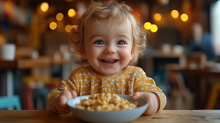 Happy Baby Enjoying Meal in Cafe