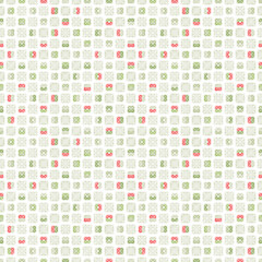 Cute Christmas seamless vector pattern with snowflakes and squares. Geometric background for Christmas and New Year greeting cards, invitations and seasonal wrapping paper.