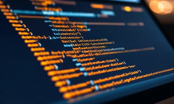 Close-up of computer code on a screen, showcasing programming syntax.