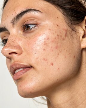 Close-Up of Woman&rsquo;s Face with Post-Inflammatory Hyperpigmentation
