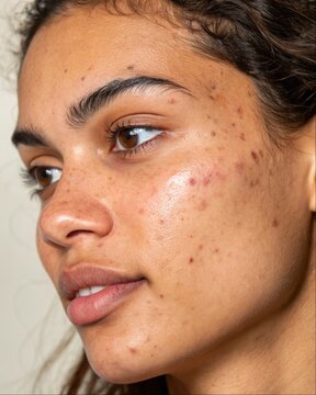Close-Up of Woman&rsquo;s Face with Post-Inflammatory Hyperpigmentation