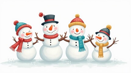 Cute Snowman Family Doodle Illustration