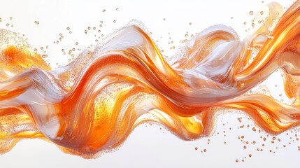 An Abstract Scene Featuring Flowing Orange and White Waves Embellished with Glittering Particles