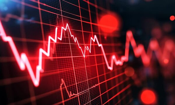 Red digital stock market crash graph.