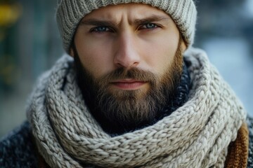 Stylish male hipster in autumn winter fashion.