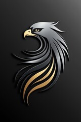 Fototapeta premium Eagle head with golden lines on black background. Vector illustration.