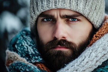 Stylish man in winter accessories and fashionable clothing portrait.